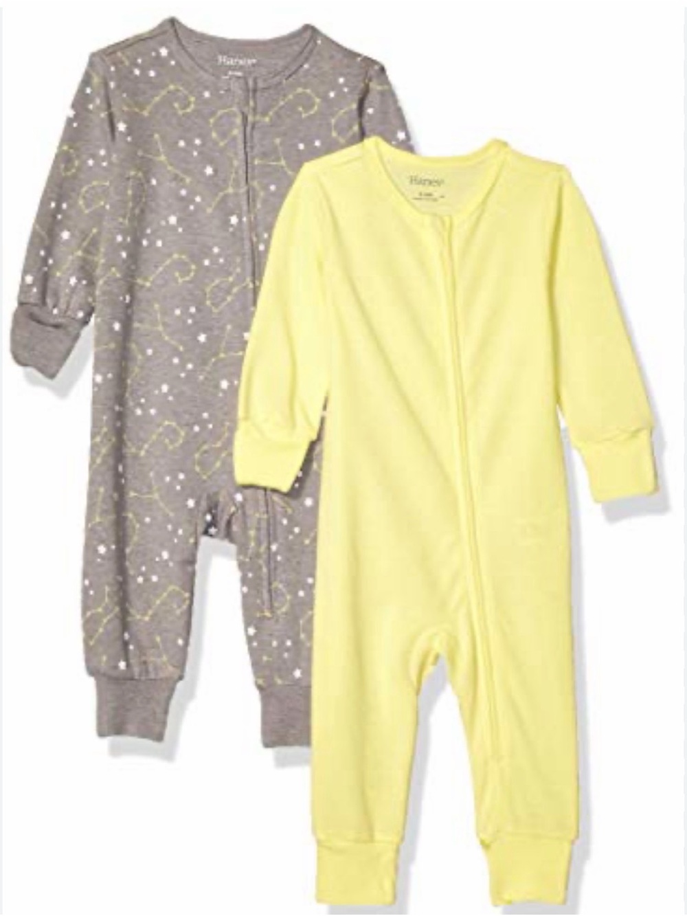 Hanes Baby Zippered Footless Sleepers - Yellow & Gray Starry Print 0-6 M   NWT